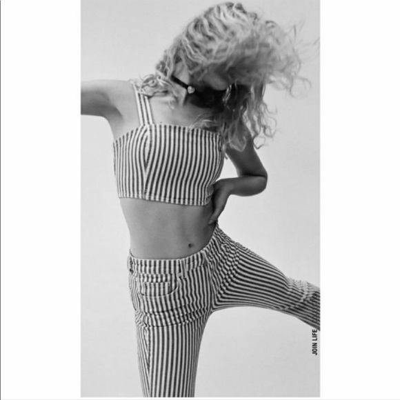 Zara Striped Denim Bustier Crop Tank Top Size Small NWT - Picture 7 of 7